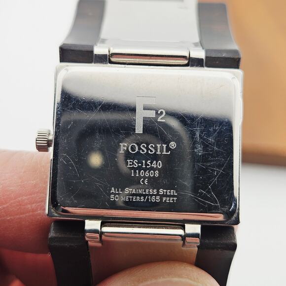 Fossil Women's Silver Tone Wood Look Link Band Bold Art Deco Eclectic ES-1540 - Picture 6 of 7